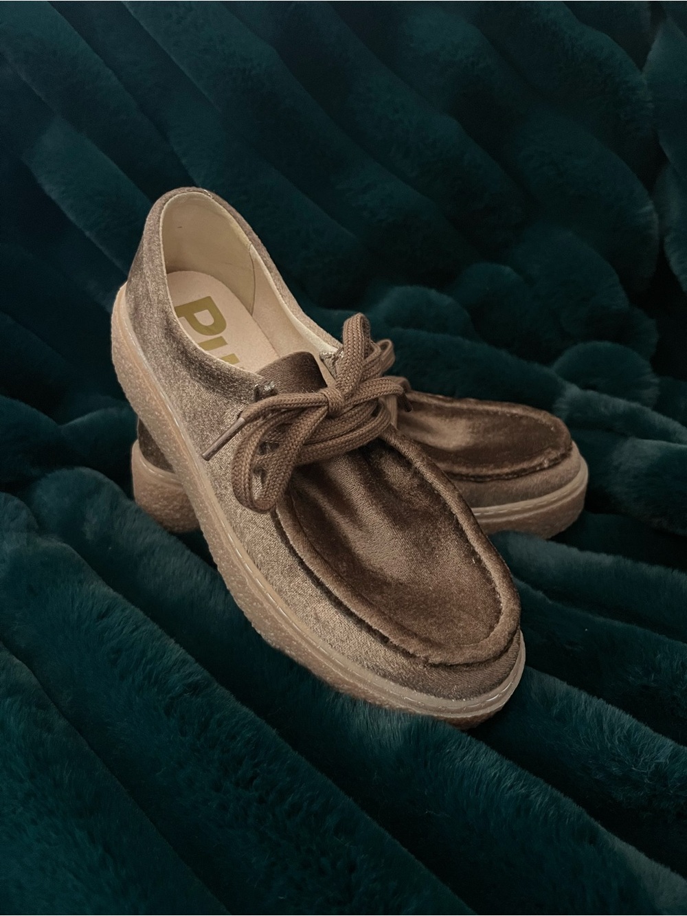 Velvet Platform Lace-Up Loafers in Brown